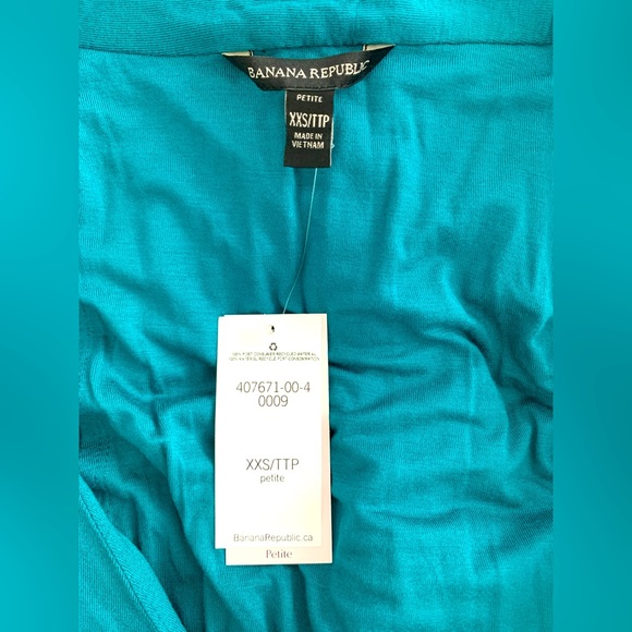 ❗️CLEAROUT❗️NWT! BANANA REPUBLIC teal faux-wrap ruched short sleeve DRESS - Picture 7 of 8